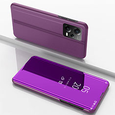 Coque Portefeuille Livre Cuir Miroir Housse Etui Clapet pour Xiaomi Redmi Note 12 5G Violet