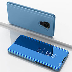 Coque Portefeuille Livre Cuir Miroir Housse Etui Clapet pour Xiaomi Redmi Note 9 Bleu