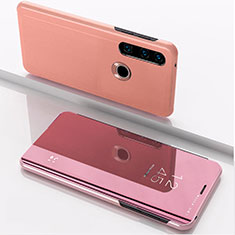 Coque Portefeuille Livre Cuir Miroir Housse Etui Clapet QH1 pour Huawei P40 Lite E Or Rose