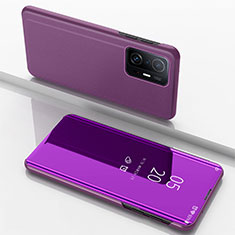 Coque Portefeuille Livre Cuir Miroir Housse Etui Clapet QH1 pour Xiaomi Mi 11T 5G Violet