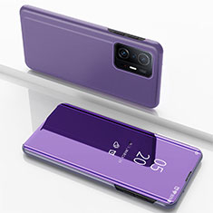 Coque Portefeuille Livre Cuir Miroir Housse Etui Clapet QH1 pour Xiaomi Mi 11T 5G Violet Clair