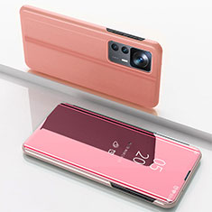 Coque Portefeuille Livre Cuir Miroir Housse Etui Clapet QH1 pour Xiaomi Mi 12T 5G Or Rose