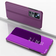 Coque Portefeuille Livre Cuir Miroir Housse Etui Clapet QH1 pour Xiaomi Mi 12T 5G Violet