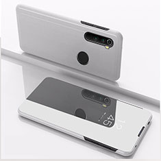 Coque Portefeuille Livre Cuir Miroir Housse Etui Clapet QH1 pour Xiaomi Redmi Note 8 (2021) Argent