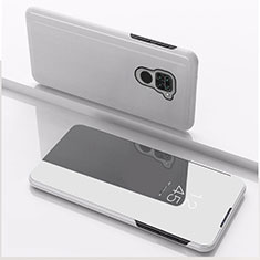 Coque Portefeuille Livre Cuir Miroir Housse Etui Clapet QH1 pour Xiaomi Redmi Note 9 Argent