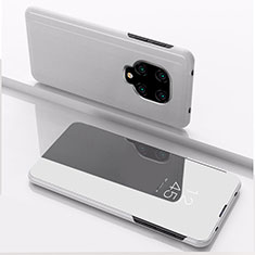 Coque Portefeuille Livre Cuir Miroir Housse Etui Clapet QH1 pour Xiaomi Redmi Note 9 Pro Max Argent
