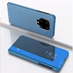 Coque Portefeuille Livre Cuir Miroir Housse Etui Clapet QH1 pour Xiaomi Redmi Note 9 Pro Max Bleu