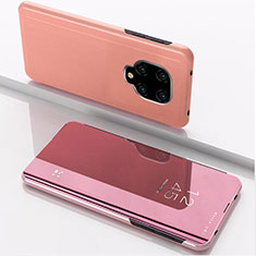 Coque Portefeuille Livre Cuir Miroir Housse Etui Clapet QH1 pour Xiaomi Redmi Note 9 Pro Max Or Rose