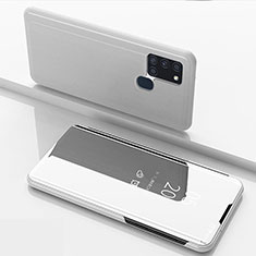 Coque Portefeuille Livre Cuir Miroir Housse Etui Clapet ZL1 pour Samsung Galaxy A21s Argent