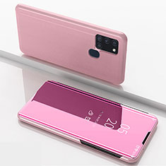 Coque Portefeuille Livre Cuir Miroir Housse Etui Clapet ZL1 pour Samsung Galaxy A21s Or Rose