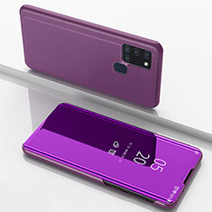 Coque Portefeuille Livre Cuir Miroir Housse Etui Clapet ZL1 pour Samsung Galaxy A21s Violet Clair