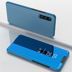 Coque Portefeuille Livre Cuir Miroir Housse Etui Clapet ZL1 pour Samsung Galaxy A70 Bleu