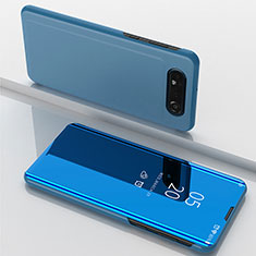 Coque Portefeuille Livre Cuir Miroir Housse Etui Clapet ZL1 pour Samsung Galaxy A80 Bleu
