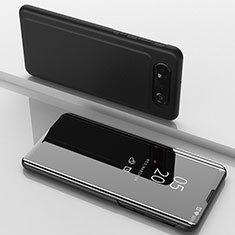 Coque Portefeuille Livre Cuir Miroir Housse Etui Clapet ZL1 pour Samsung Galaxy A80 Noir