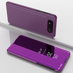 Coque Portefeuille Livre Cuir Miroir Housse Etui Clapet ZL1 pour Samsung Galaxy A80 Violet Clair