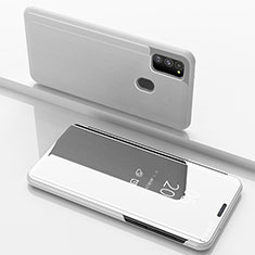 Coque Portefeuille Livre Cuir Miroir Housse Etui Clapet ZL1 pour Samsung Galaxy M21 Argent