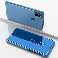 Coque Portefeuille Livre Cuir Miroir Housse Etui Clapet ZL1 pour Samsung Galaxy M21 Bleu