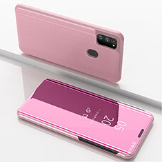 Coque Portefeuille Livre Cuir Miroir Housse Etui Clapet ZL1 pour Samsung Galaxy M21 Or Rose