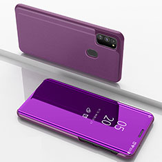 Coque Portefeuille Livre Cuir Miroir Housse Etui Clapet ZL1 pour Samsung Galaxy M21 Violet Clair