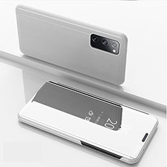Coque Portefeuille Livre Cuir Miroir Housse Etui Clapet ZL1 pour Samsung Galaxy S20 Argent