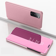 Coque Portefeuille Livre Cuir Miroir Housse Etui Clapet ZL1 pour Samsung Galaxy S20 Or Rose