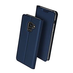 Coque Portefeuille Livre Cuir pour Samsung Galaxy A8+ A8 Plus (2018) Duos A730F Bleu