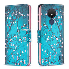 Coque Portefeuille Motif Fantaisie Livre Cuir Etui Clapet B01F pour Nokia C21 Cyan