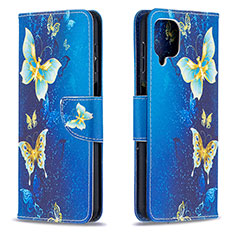 Coque Portefeuille Motif Fantaisie Livre Cuir Etui Clapet B03F pour Samsung Galaxy F12 Bleu Ciel
