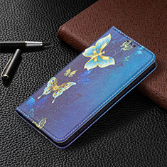 Coque Portefeuille Motif Fantaisie Livre Cuir Etui Clapet B03F pour Samsung Galaxy S21 5G Bleu Royal