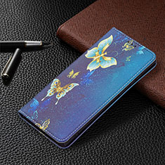 Coque Portefeuille Motif Fantaisie Livre Cuir Etui Clapet B03F pour Samsung Galaxy S21 Ultra 5G Bleu Royal