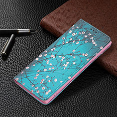Coque Portefeuille Motif Fantaisie Livre Cuir Etui Clapet B03F pour Samsung Galaxy S22 Ultra 5G Cyan