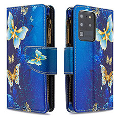 Coque Portefeuille Motif Fantaisie Livre Cuir Etui Clapet B04F pour Samsung Galaxy S20 Ultra Bleu