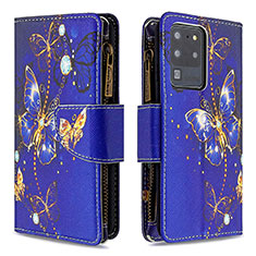 Coque Portefeuille Motif Fantaisie Livre Cuir Etui Clapet B04F pour Samsung Galaxy S20 Ultra Bleu Royal