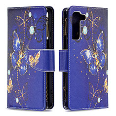 Coque Portefeuille Motif Fantaisie Livre Cuir Etui Clapet B04F pour Samsung Galaxy S21 5G Bleu Royal