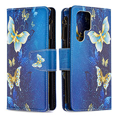 Coque Portefeuille Motif Fantaisie Livre Cuir Etui Clapet B05F pour Samsung Galaxy S24 Ultra 5G Bleu