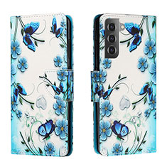 Coque Portefeuille Motif Fantaisie Livre Cuir Etui Clapet H01X pour Samsung Galaxy S22 5G Bleu