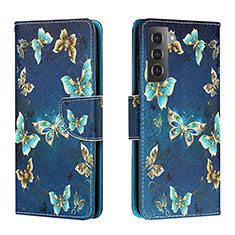 Coque Portefeuille Motif Fantaisie Livre Cuir Etui Clapet H01X pour Samsung Galaxy S22 5G Bleu Royal