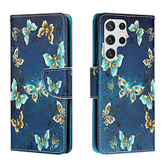 Coque Portefeuille Motif Fantaisie Livre Cuir Etui Clapet H01X pour Samsung Galaxy S22 Ultra 5G Bleu Royal