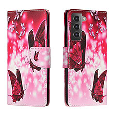 Coque Portefeuille Motif Fantaisie Livre Cuir Etui Clapet H02X pour Samsung Galaxy S22 5G Rose Rouge