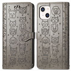 Coque Portefeuille Motif Fantaisie Livre Cuir Etui Clapet H11 pour Apple iPhone 15 Plus Gris