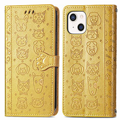 Coque Portefeuille Motif Fantaisie Livre Cuir Etui Clapet H11 pour Apple iPhone 15 Plus Jaune