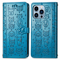 Coque Portefeuille Motif Fantaisie Livre Cuir Etui Clapet H12 pour Apple iPhone 13 Pro Bleu