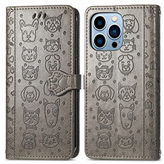Coque Portefeuille Motif Fantaisie Livre Cuir Etui Clapet H12 pour Apple iPhone 13 Pro Gris