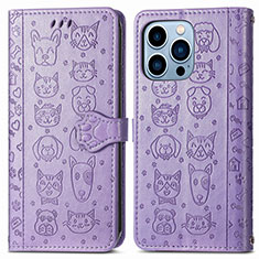 Coque Portefeuille Motif Fantaisie Livre Cuir Etui Clapet H12 pour Apple iPhone 13 Pro Violet