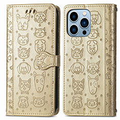 Coque Portefeuille Motif Fantaisie Livre Cuir Etui Clapet H12 pour Apple iPhone 15 Pro Max Or