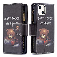 Coque Portefeuille Motif Fantaisie Livre Cuir Etui Clapet L03 pour Apple iPhone 14 Noir