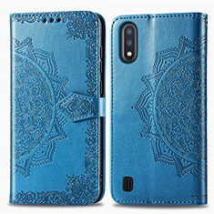 Coque Portefeuille Motif Fantaisie Livre Cuir Etui Clapet pour Samsung Galaxy A01 SM-A015 Bleu