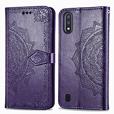 Coque Portefeuille Motif Fantaisie Livre Cuir Etui Clapet pour Samsung Galaxy A01 SM-A015 Violet
