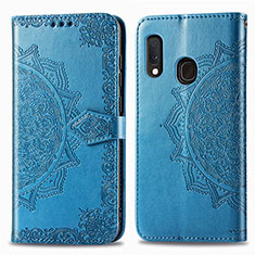 Coque Portefeuille Motif Fantaisie Livre Cuir Etui Clapet pour Samsung Galaxy A20e Bleu