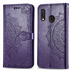 Coque Portefeuille Motif Fantaisie Livre Cuir Etui Clapet pour Samsung Galaxy A20e Violet